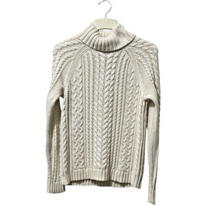 Marled Reunited Womens Cream Wool Blend Knit Turtleneck Sweater Medium Fisherman